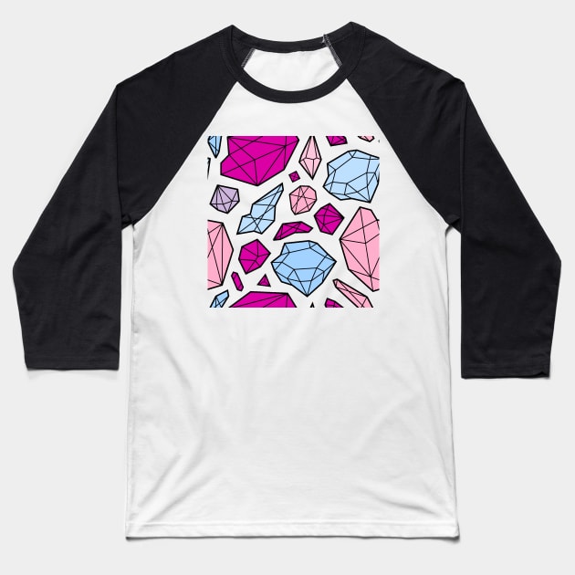Rough Diamond Fashion Print Pink Blue White Baseball T-Shirt by Auto-Prints